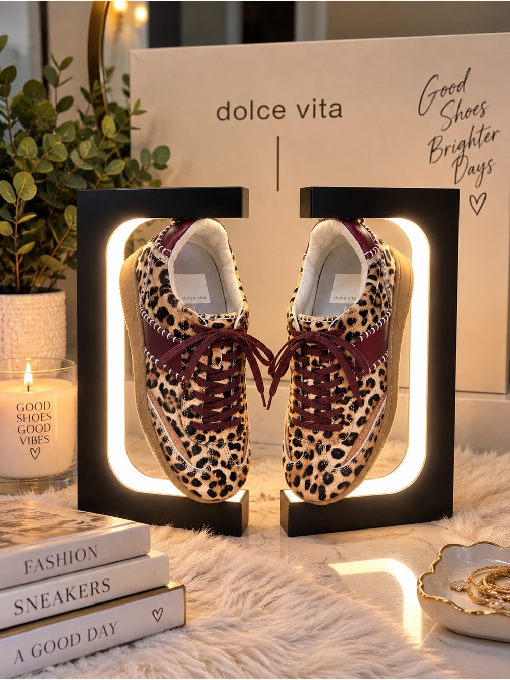 Dolce Vita Leopard-Print Sneakers with Burgundy Trim